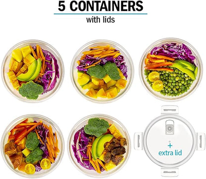 Igluu Meal Prep Glass Containers [5 pack + extra lid] - Glass Food Storage, Microwave, Oven, Freezer & Dishwasher -safe - Airtight Meal Prep Boxes with Snap Lock Steam Vent Lids, BPA-Free (950ml 32oz)