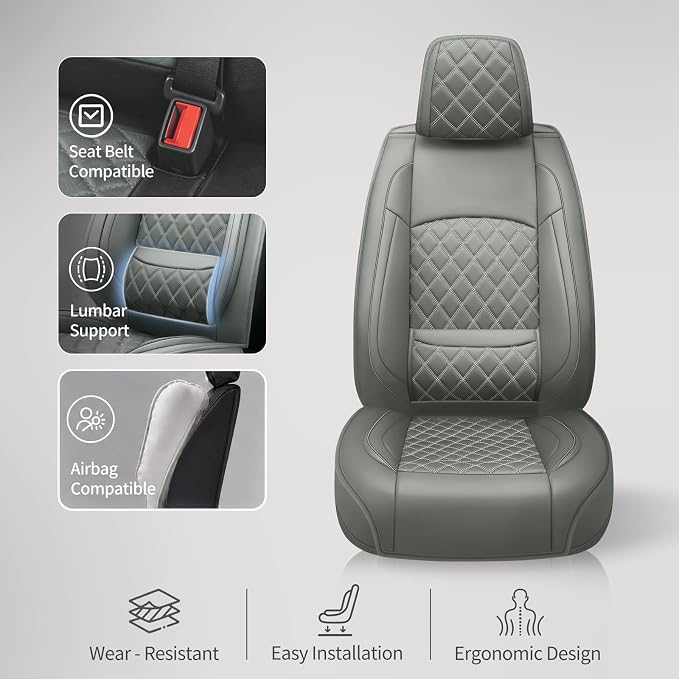 Car Seat Covers Compatible with Hyundai Elantra 2017-2025 2026 - Full Set 5 Seats Luxury Leather All-Weather Seat Cushions & Protectors, Waterproof & Breathable, Airbag Compatible (Gray)