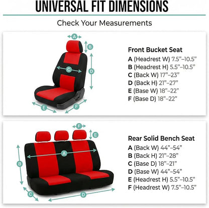 FH Group Bright Flat Cloth Full Set Automotive Seat Covers Front Set and Rear Solid Bench Red Black Seat Covers w. Gift Universal Fit Interior Accessories for Cars Trucks and SUVs
