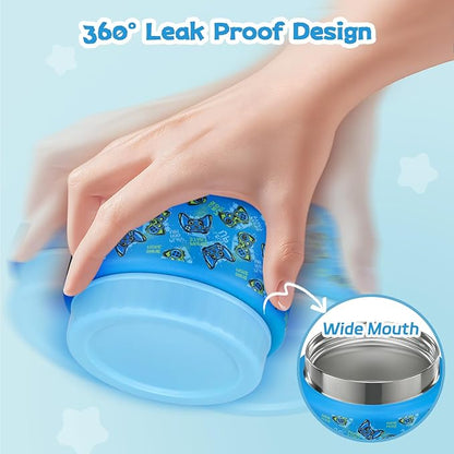 Bento Lunch Box Kids and 9oz Soup Thermos – 5.5-Cup Leakproof Kids Bento Box with Ice Pack & 9oz Insulated Food Jar – Hot & Cold Food Lunch Container for Boy Girl School, Blue Set