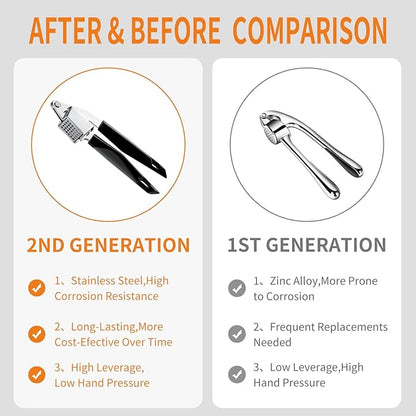 Garlic Press Stainless Steel, Professional Manual Garlic Mincer Garlic Crusher for Kitchen Use, Easy to Squeeze and Clean, Rust Proof and Dishwasher Safe, 8.26-Inch, Black
