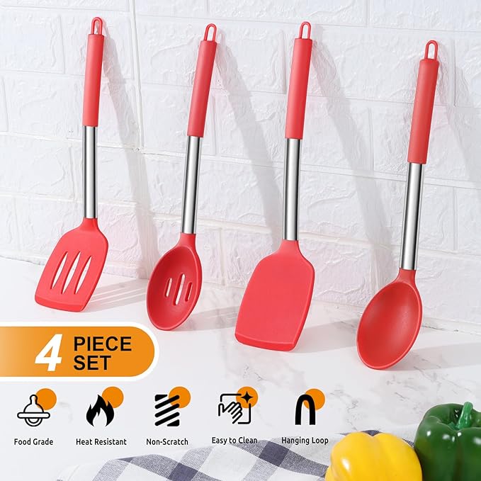 Cooking Utensils Set of 4, E-far Silicone Kitchen Utensils