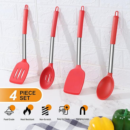 Cooking Utensils Set of 4, E-far Silicone Kitchen Utensils