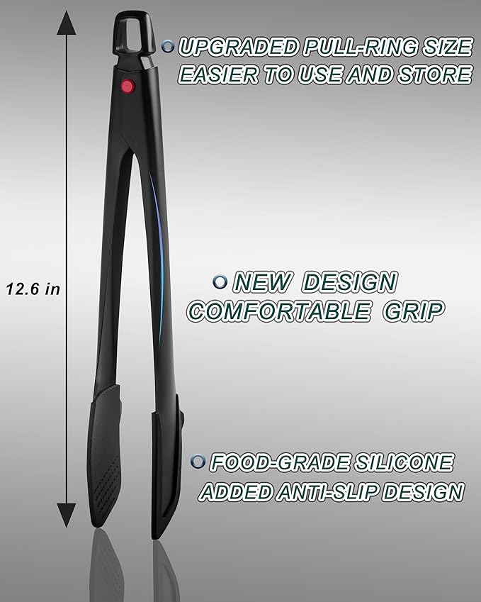 Professional Stainless Steel Kitchen Tongs, Food-Grade Silicone Anti-Slip Design