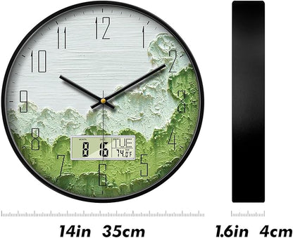 SCOAGE Modern Wall Clock with Temperature Green Forest Large Display