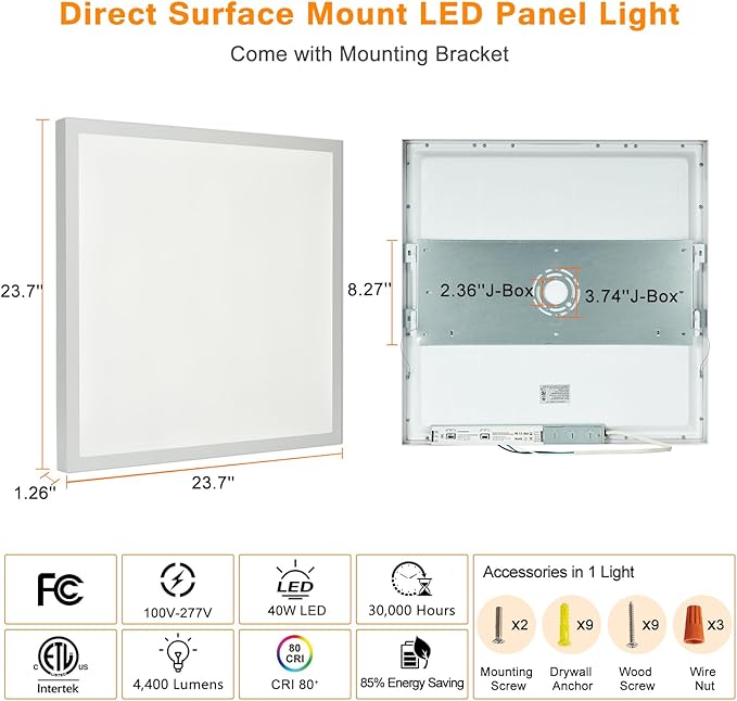 Mcacggo 2x2 LED Flat Panel Light Surface Mount, 40W-30W-20W & 3000K-4000K-5000K
