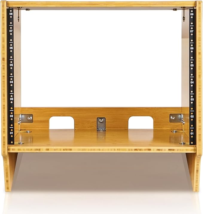 Sound Town DIY 8U Angled Desktop Turret Studio Rack, Solid Carbonized Bamboo