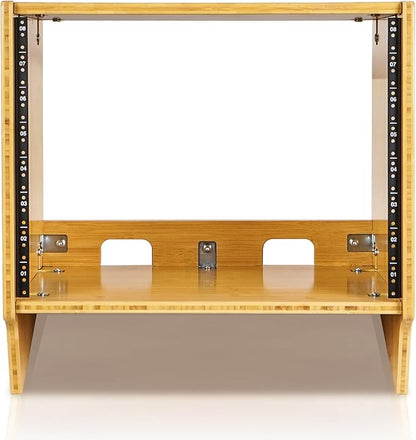 Sound Town DIY 8U Angled Desktop Turret Studio Rack, Solid Carbonized Bamboo