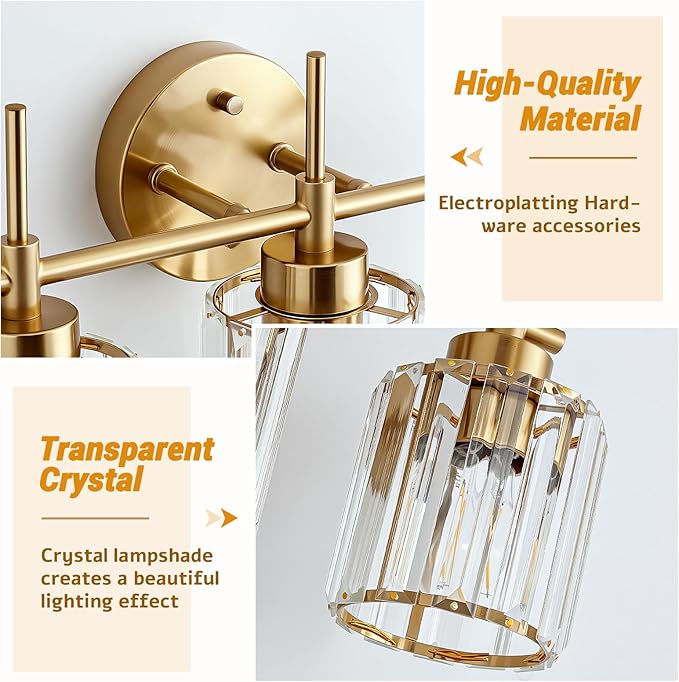 EJIAXIN Bathroom Lighting Fixtures, 3 Light Gold Bathroom Light Fixtures