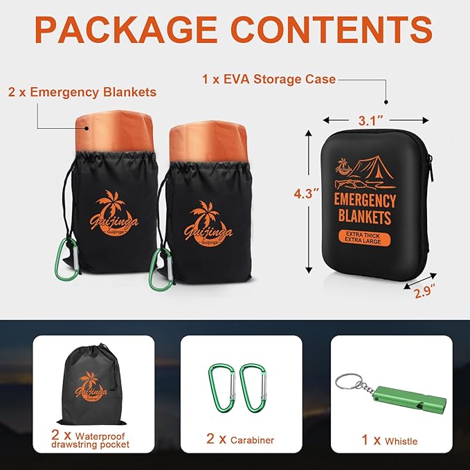 Emergency Blankets for Survival, 2-Pack/4-Pack Space Blankets, Gigantic & Extremely Thick Mylar Blankets, Suitable for Outdoor Survival, Camping, and Hiking