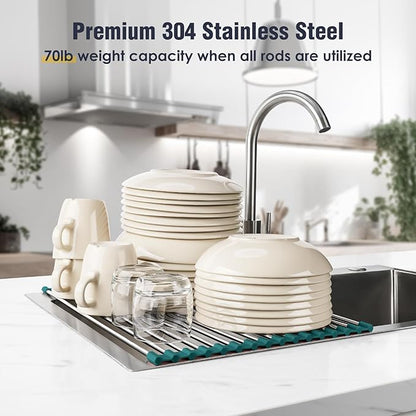 Tomorotec Stainless Steel Roll Up Dish Drying Rack, Foldable Over The Sink