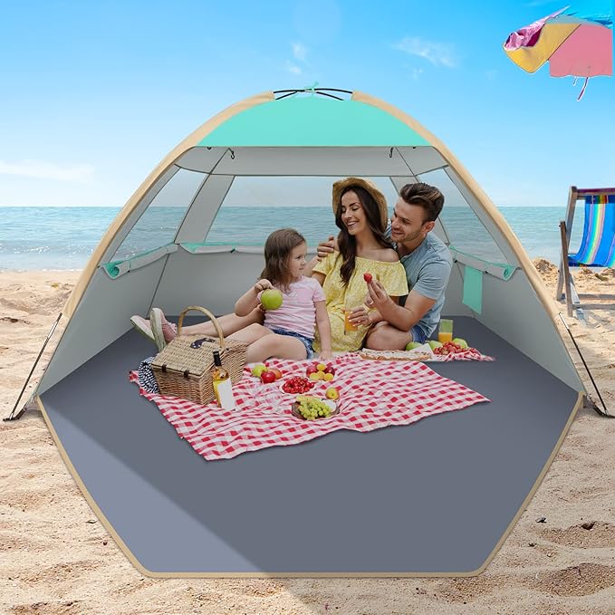 Gorich Beach Tent Sun Shelter for 3/4-5/6-7/8-10 Person with UPF 50ï¼?UV Protection, Lightweight & Easy Setup Beach Shade Canopy, Portable Beach Shade Tent Beach Cabana