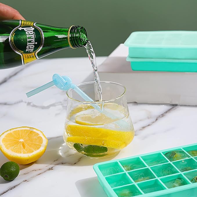 2 Pack Silicone Ice Cube Trays, Easy Release Flexible-15 Cubes Ice Cube Molds