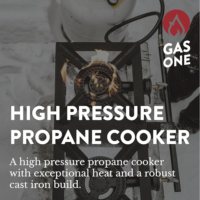 GasOne High Pressure Double Propane Burner - Outdoor Cooking with Heat Shield and Guard ??Propane Burner Head for Camping, Tailgating, Seafood Boil, Home Brewing - Patent Pending