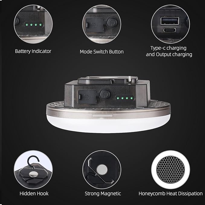 12000mAh (45W) Camping Hanging Tent Light Emergency Power Outage Lantern Home Use 4000LM 3 Modes IPX5 Waterproof Outdoor Walking Rock Climbing Work Rechargeable Camping Light
