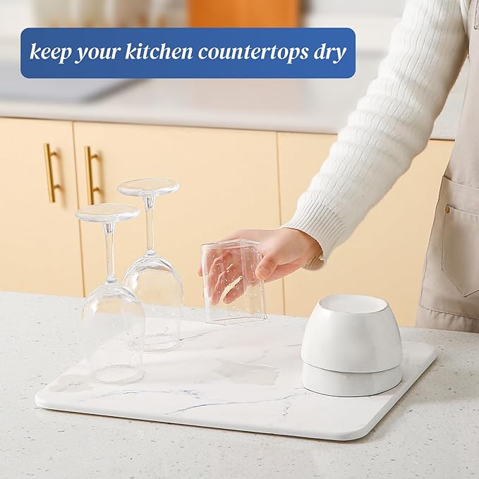 Quick Dry Stone Drying Mat for Kitchen Counter, Water-Absorbent Diatomaceous