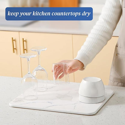 Quick Dry Stone Drying Mat for Kitchen Counter, Water-Absorbent Diatomaceous