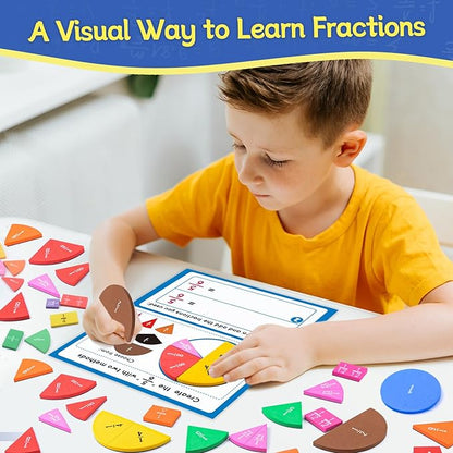 Magnetic Fraction Tiles & Circles Activity Set, Math Manipulatives 4th Grade 1-6, Fraction Manipulatives Elementary Classroom, Fractions Strips Math Games for Kids 6-12, Teaching Homeschool Supplies