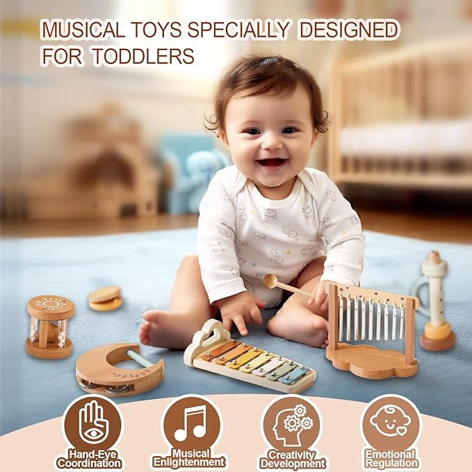 Baby Montessori Musical Instruments,Wooden Percussion Xylophone Musical Toys for Toddlers,Sensory Toys for 18+ Month Old,Kids Preschool Educational,Birthday Gift for Ages 2 3