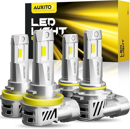 AUXITO 9005/HB3 H11/H9/H8 Fog Light, 62000LM 900% Brighter H8 H9 HB3 Bulbs Combo 5 Mins Install, Plug-N-Play, IP68 Waterproof, Pack of 4