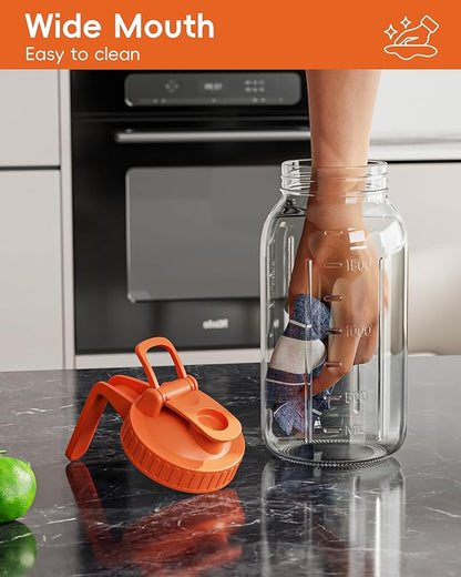 Glass Pitcher with Airtight Lid and Spout, 64oz Mason Jar Pitcher