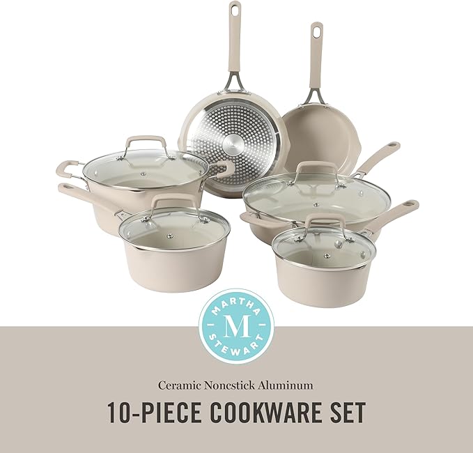 Martha Stewart Heathland Premium Nonstick PFA Free Ceramic Interior 10-Piece