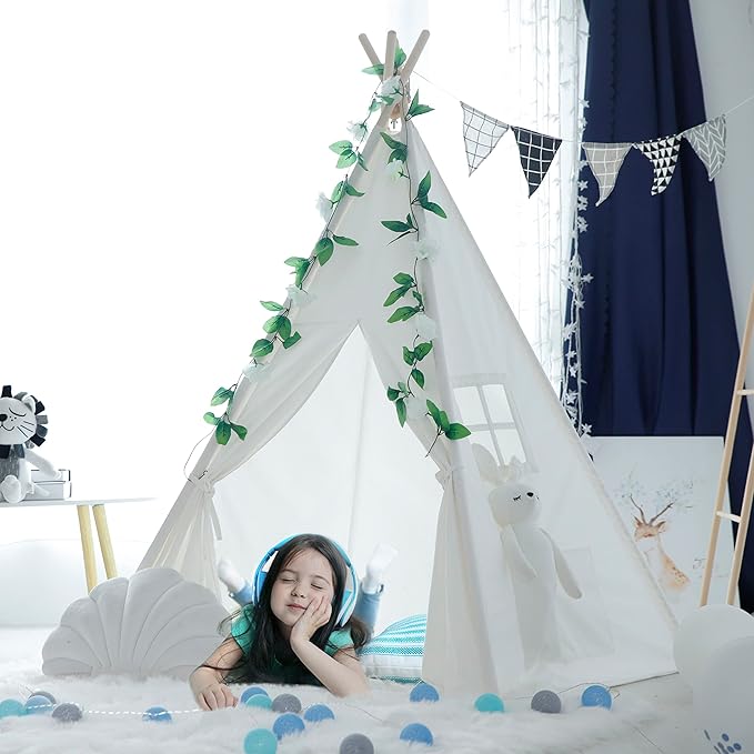 Teepee Tent for Kids-Portable Children Play Tent Indoor Outdoor (White)