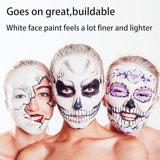 MEICOLY Clown White Face Body Paint Stick(1.06 Oz),Foundation Cream Makeup,Face Paint for Halloween Joker Zombie Vampire Skeleton Skull Special Effects Mime Makeup,White Eye Black Stick for Sports