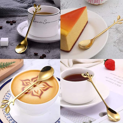 AnSaw Elegant Gold Leaf Coffee Spoons