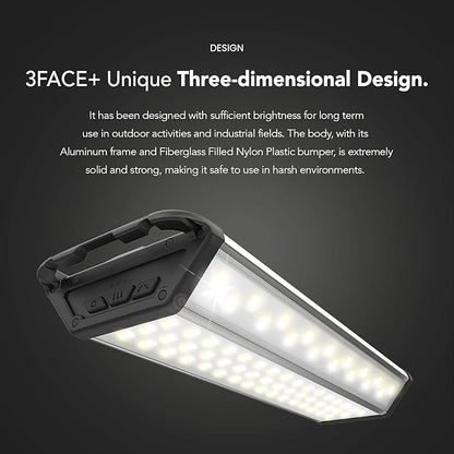 CLAYMORE 3 FACE+ (Large) - Rechargeable LED Area Light for Outdoors, Camping, Tent, Work, Industrial, Emergency Use, Waterproof, Portable, Power Bank Function, Up to 78 Hours Battery Life