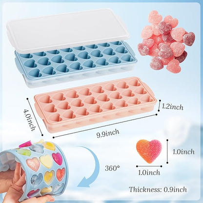 Heart Shape Ice Cube Tray 2PCS Mini Heart Ice Mold Silicone Heart Ice Cube Molds