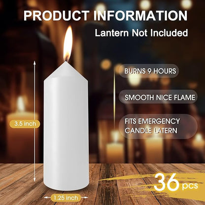 9 Hour Emergency Candles for Lantern (Lantern Not Included) 3.5 Inch White Candles Long Burning Survival Bougie Bulk for Outdoor Camping Power Outage Emergency Survival Preparedness