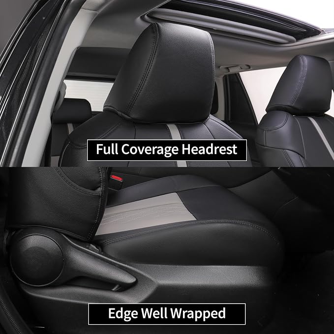 EKR Rav4 Seat Covers Custom Fit for Toyota Rav4 (Hybrid) LE/XLE Premium 2026, Leather Car Seat Cover Full Set for SUV,Faux Leather(Black+Light Gray)