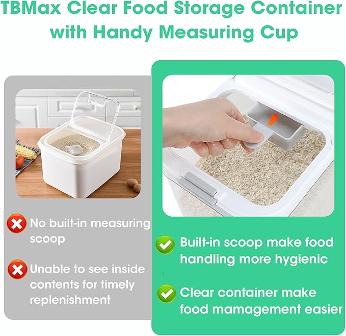 TBMax Rice Flour Storage Container with Automatic Flip-up Lid 25 Lbs | 12.68 Qt, Tall and Narrow Food Storage Flour Bin for Kitchen Pantry Organization, Pet Dog Cat Food Storage Container