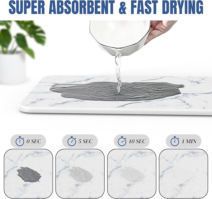 Quick Dry Stone Drying Mat for Kitchen Counter, Water-Absorbent Diatomaceous