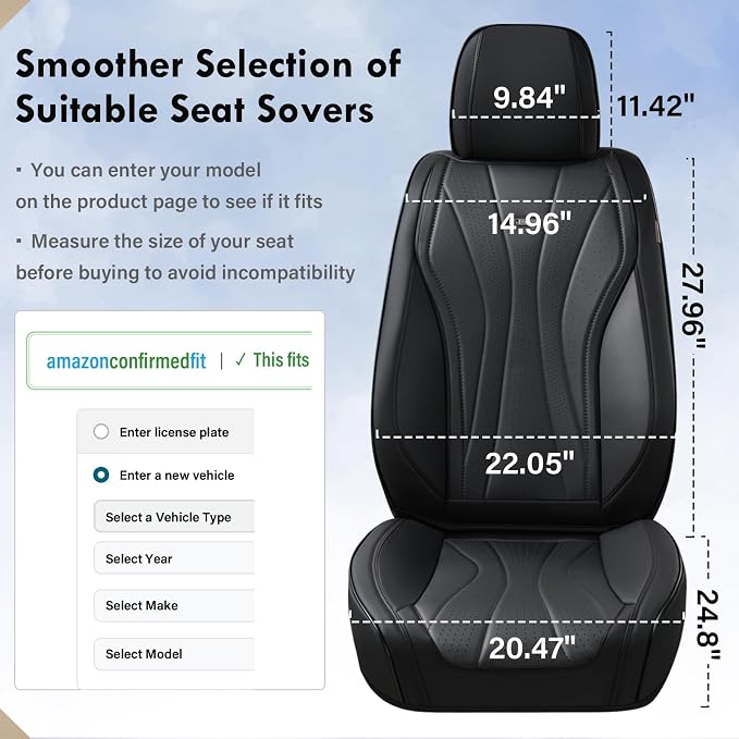 Coverado Front Seat Covers, 2 Pack Leather Seat Cover for Cars, Waterproof Seat Covers, Front Seat Car Seat Protectors, Driver Car Seat Cushions Universal Fit for Most Vehicles, Black