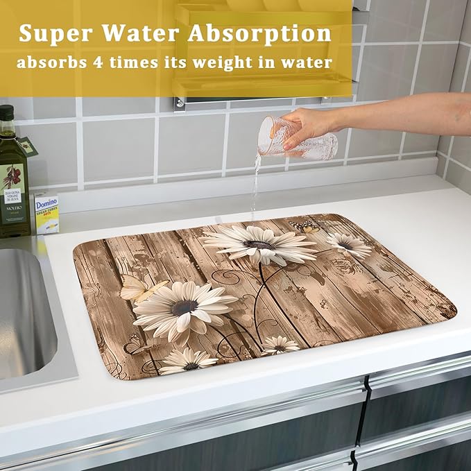 Summer Daisy Flowers Dish Drying Mat