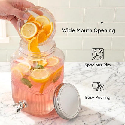 Godinger Drink Dispenser 2 Gallon, Large Glass Water Dispenser