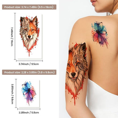 77 Sheets Temporary Tattoo, 17 Sheets Half Arm Flower Lion Tiger Cat Owl Parrot Fake Tattoos for Adults Shoulder Neck, 60 Sheets Tiny Waterproof Temporary Tattoos Realistic for Women Girls and Kids