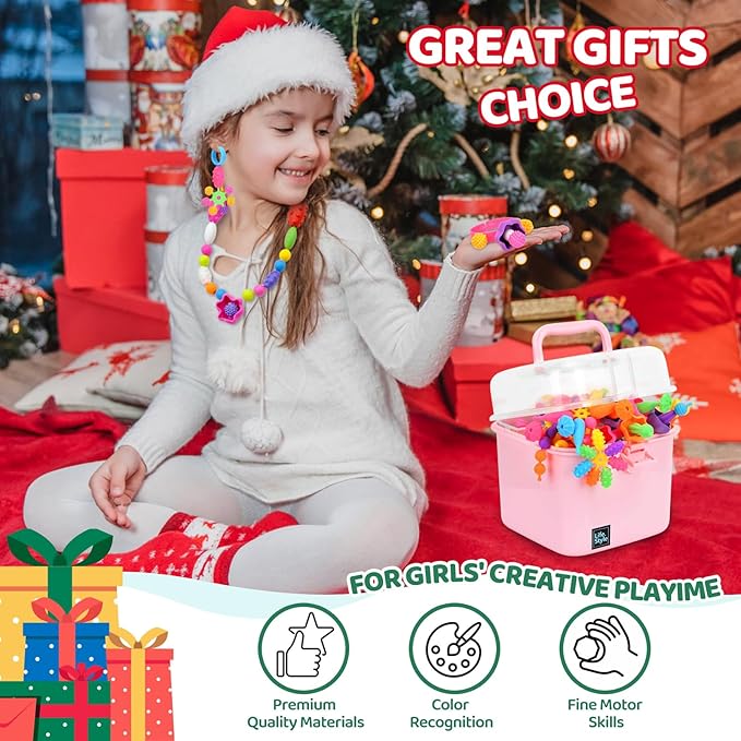 NIDOOT 550Pc+ Pop Beads Jewelry Making kit for Girls 4-6, Arts and Crafts for Kids Ages 4-8, Toys for 4 5 6 Years Old Girl Birthday Christmas Gifts Ideas, Bracelet Necklace Ring Snap Bead Set