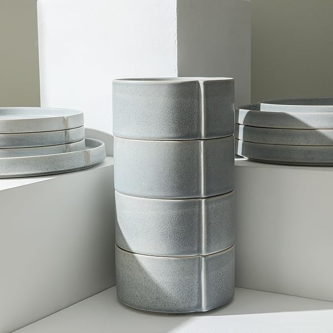 Stone Lain Bao 4-Piece Bowl Set Stoneware, Blue-Grey