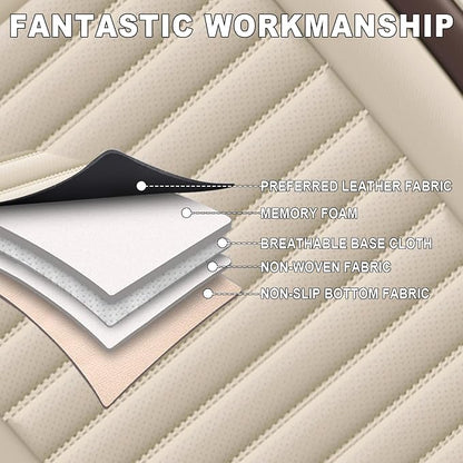 Seat Covers Full Set Fit for Nissan Rogue 2015-2026, Breathable and Comfortable Leather Car Seat Cover, Standard Waterproof Cushion Cover Auto Interior Accessories (Beige Brown)