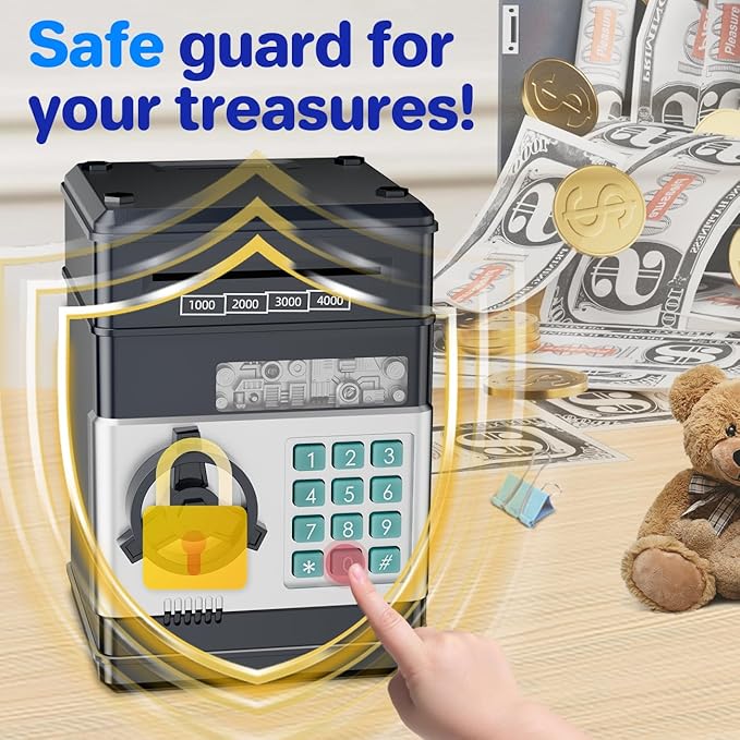 Electronic Piggy Bank for Kids Ages 5-12, Password Lock ATM Safe Bank with Auto Bill Roller, Educational Money Toy, Cash Coin Savings Box for Birthday Gifts Boys & Girls 5 6 7 8 9 10