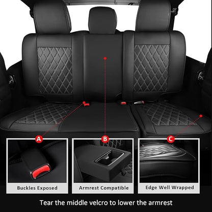 MIROZO Tacoma Seat Covers Full Set,Leather Truck Seat Covers Breathable Car Seat Protector Fits for 2005-2015 Toyota Tacoma Crew Cab,Black