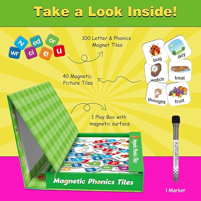 Aizweb Magnetic Letters, Phonics Games Letter Tiles Alphabet Magnets Learn to Read Spelling Phonemic Awareness Speech Therapy Science Reading Manipulative Elkonin Box Preschool Kindergarten Classroom