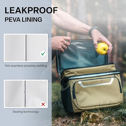 EVERFUN Small Cooler Lunch Box Mini Leak-Proof Soft Double Deck 24 Can Personal Insulated Collapsible Portable Waterproof Lunch Bag Ice Chest for Men Women Work Travel Car Picnic Beach