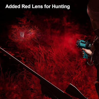 YIERBLUE Rechargeable Spotlight with Super Bright High Lumen LED, IP67 Waterproof Handheld Flashlight Searchlight with Detachable Red Light Filter
