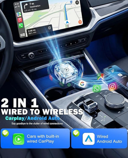 2 in 1 Wireless CarPlay and Android Auto Adapter for Hyundai Sonata 2015 2016 2017 2018 2019 2020 2021 2022 2023 2024, Mini CarPlay Dongle Converts Wired to Wireless, Fast Auto-Connect