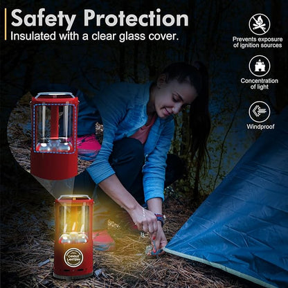 Candle Lantern, Decorative 3-Wick Emergency Candlestick Holder for Pillar Candles, Portable Red Warmer Lantern, Camping Gear for Campers Use, Hanging Handheld, NO Candles Included