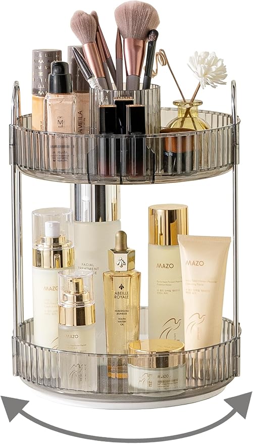 Asayuee 360 Rotating Makeup Organizer, 2 Tier Large Capacity Make Up Organizers